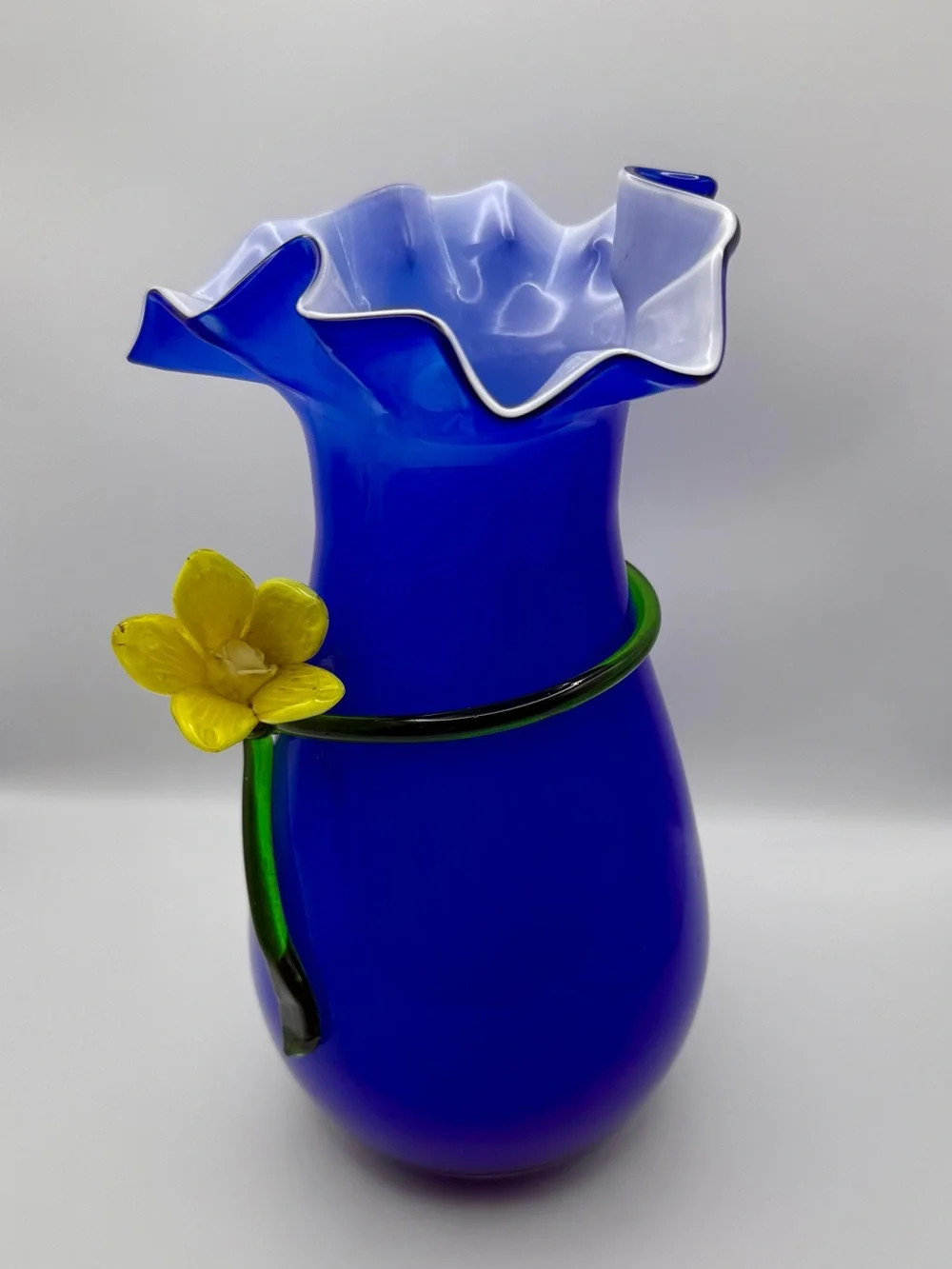 Vintage Cobalt Murano Style Art Glass Vase 9.5